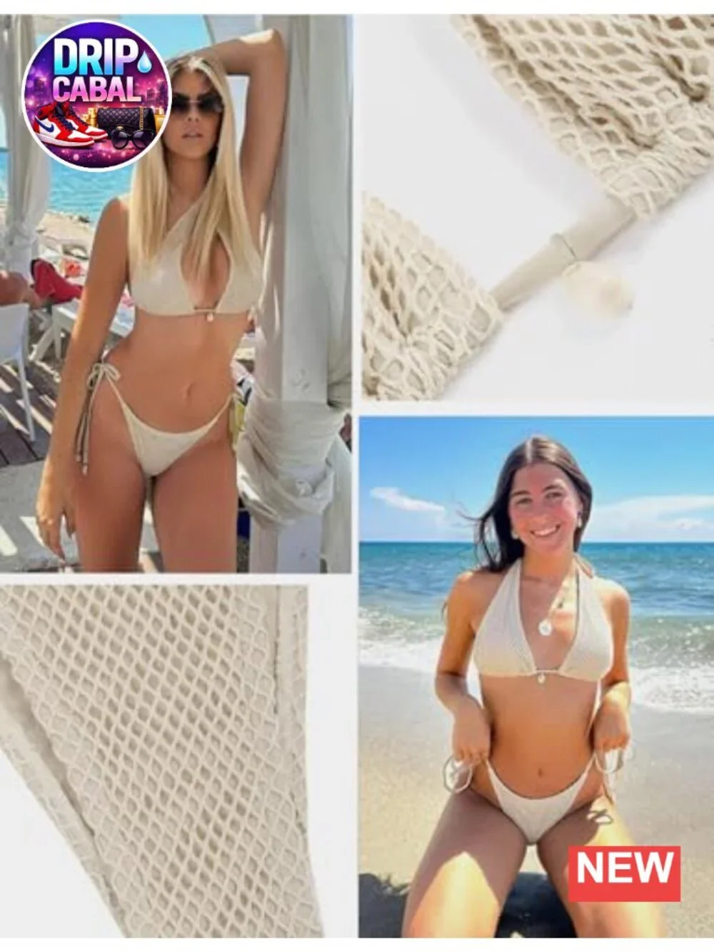 Mermaid Fishnet Bikini Set Halter Bandeau Boho Shell Crochet 2 Piece Swimsuit